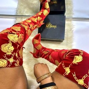 Brand New Red Velvet Boots